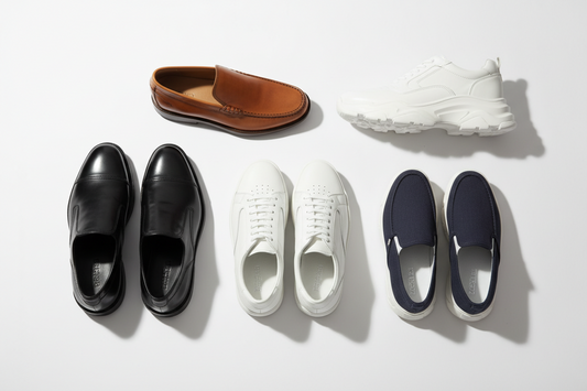 Premium men's shoes collection featuring white sneakers, leather loafers, derby dress shoes and casual slip-ons | Soleavy